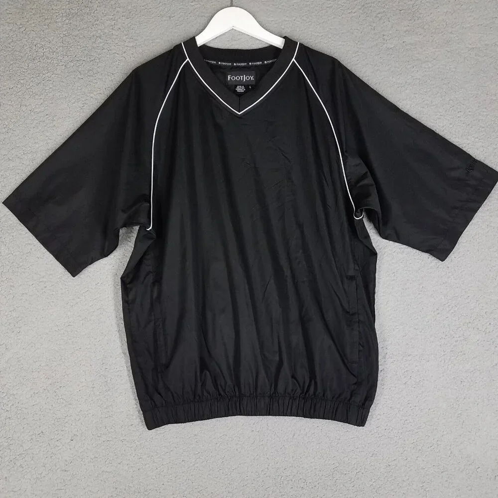 FootJoy Pullover Jacket Adult Large Black Golf Windbreaker Short Sleeve Men's